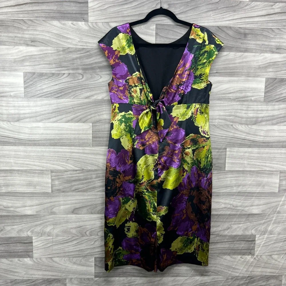 Jones New York Dress Women's Size‎ 12 Black Purple Floral Print Wedding Evening